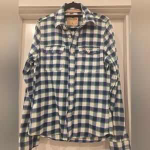 Hollister Blue & White Plaid Button-Up Shirt